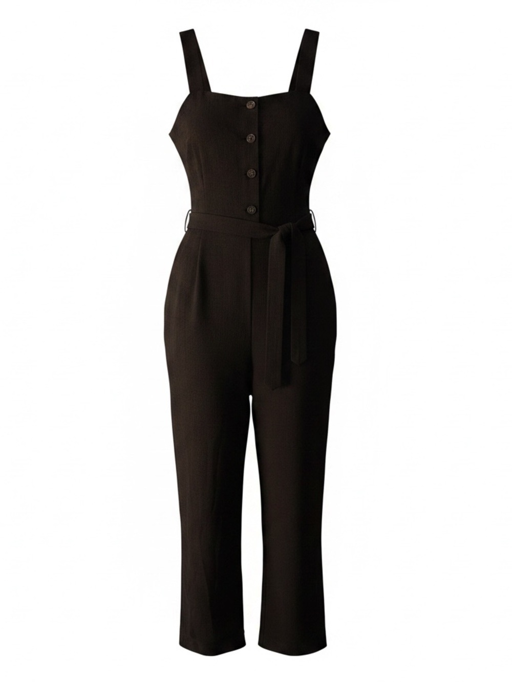 Black Sleeveless Belted Jumpsuit